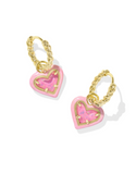 Kendra Scott Kendra Scott Ari Heart Gold Enamel Frame Huggie Earrings Pink Iridescent Glitter