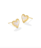 Kendra Scott Ari Heart Gold Stud Earrings Ivory Mother of Pearl