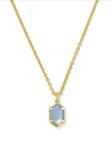 Kendra Scott Hallie Gold Short Pendant Necklace Sky Blue Mother of Pearl