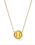 Kendra Scott Softball Short Pendant Necklace Gold Chartreuse Magnesite