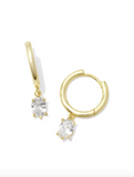 Kendra Scott Cailin Single Stone Huggie Earrings Gold White Crystal