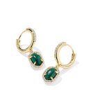 Kendra Scott Daphne Gold Crystal Frame Huggie Earrings Green Malachite