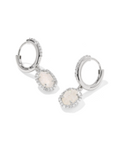 Kendra Scott Daphne Rhodium Crystal Frame Huggie Earrings Iridescent Drusy