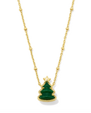 Kendra Scott Holiday Tree Gold Short Pendant Necklace Green Quartzite