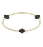 E Newton Signature Cross Gold Pattern 2mm Bead Bracelet Onyx