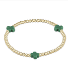 E Newton Signature Cross Gold Pattern 3mm Bead Bracelet Emerald