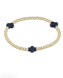 E Newton Signature Cross Gold Pattern 3mm Bead Bracelet Navy