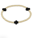 E Newton Signature Cross Gold Pattern 3mm Bead Bracelet Onyx
