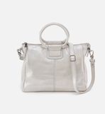 HOBO Sheila Medium Satchel Metallic Leather Silver