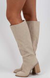 Shiloh Knee High Block Heel Boots Light Grey