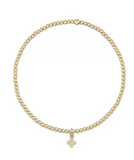 E Newton Classic Gold 2mm Bead Bracelet Signature Cross Small Charm