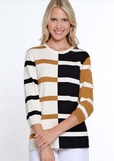 Multiples Stripe Jewel Neck Sweater Creme Brulee