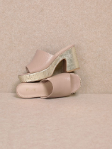Summer Platform Chunky Heel Slip On Sandal Nude