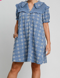 Umgee Embroidered Babydoll Dress Blue