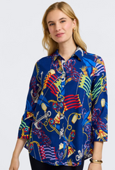 Foxcroft Zoey Linen Nautical Flags Shirt