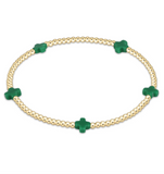 E Newton Signature Cross Small Gold Pattern 2mm Bead Bracelet Emerald