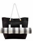 Mud Pie Straw Mat & Tote Black