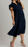 Umgee Double Ruffle Sleeveless Dress Navy