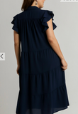 Umgee Double Ruffle Sleeveless Dress Navy
