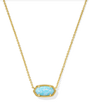 Kendra Scott Elisa Gold Short Pendant Necklace Light Teal Kyocera Opal,
