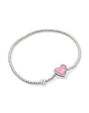 Kendra Scott Ari Heart Silver Stretch Bracelet Pink Iridescent Glitter Glass