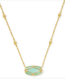 Kendra Scott Elisa Lattice Frame Gold Short Pendant Necklace Light Green Mother of Pearl