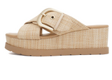 Soda Wedge Buckle Sandals Raffia
