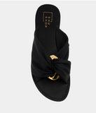 Shushop Dawn Flat Sandal w Gold Accent Black