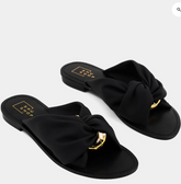Shushop Dawn Flat Sandal w Gold Accent Black