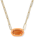 Kendra Scott Elisa Enamel Frame Gold Paperclip Necklace Papaya Mother of Pearl