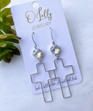 "Christen"- Clear Stone W/Open Cross Dangle Earrings