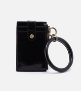 Hobo Ring Credit Card Wristlet Black Polished Leather