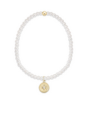 E Newton- Classic Pearl 3mm Bead Bracelet - Signature Cross Gold Disc