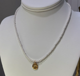 E Newton 17" Choker Classic Pearl 3mm Bead Inspire Small Gold Charm