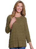 Multiples 3/4 Sleeve Scoop Neck Top Moss