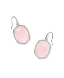 Kendra Scott Daphne Silver Pave Frame Drop Earrings Rose Quartz