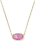 Kendra Scott Elisa Pave Frame Gold Short Pendant Necklace Pink Opalescent Resin
