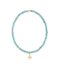 E Newton Classic Amazonite 3mm Bracelet Signature Cross Gold Charm