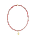 E Newton Classic Pink Opal 3mm Bracelet - Signature Cross Gold Charm