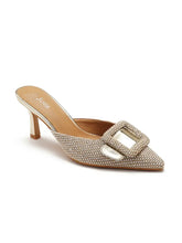 Low-Heeled Pumps w Square Buckle Gold