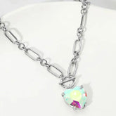 Chunky Heart Stone Cluster Toggle Pendant Necklace