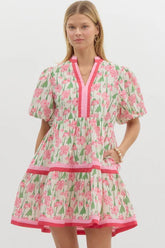 Sunset Blooms Band Dress Pink