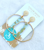 Taylor Shaye Gold Leaf Hoop- Light Blue