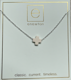 E Newton 16" Necklace Sterling signature Cross Off White