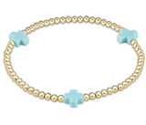 E Newton Signature Cross Gold Pattern 3mm Bead Bracelet Turquoise