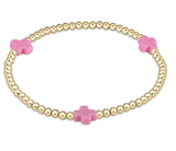 E Newton Signature Cross Gold Pattern 3mm Bead Bracelet Pink Bright