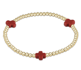 E Newton Signature Cross Gold Pattern 3mm Bead Bracelet Red