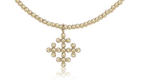 E Newton 15" Choker Classic Gold 2mm Bead Signature Cross Encompass Charm