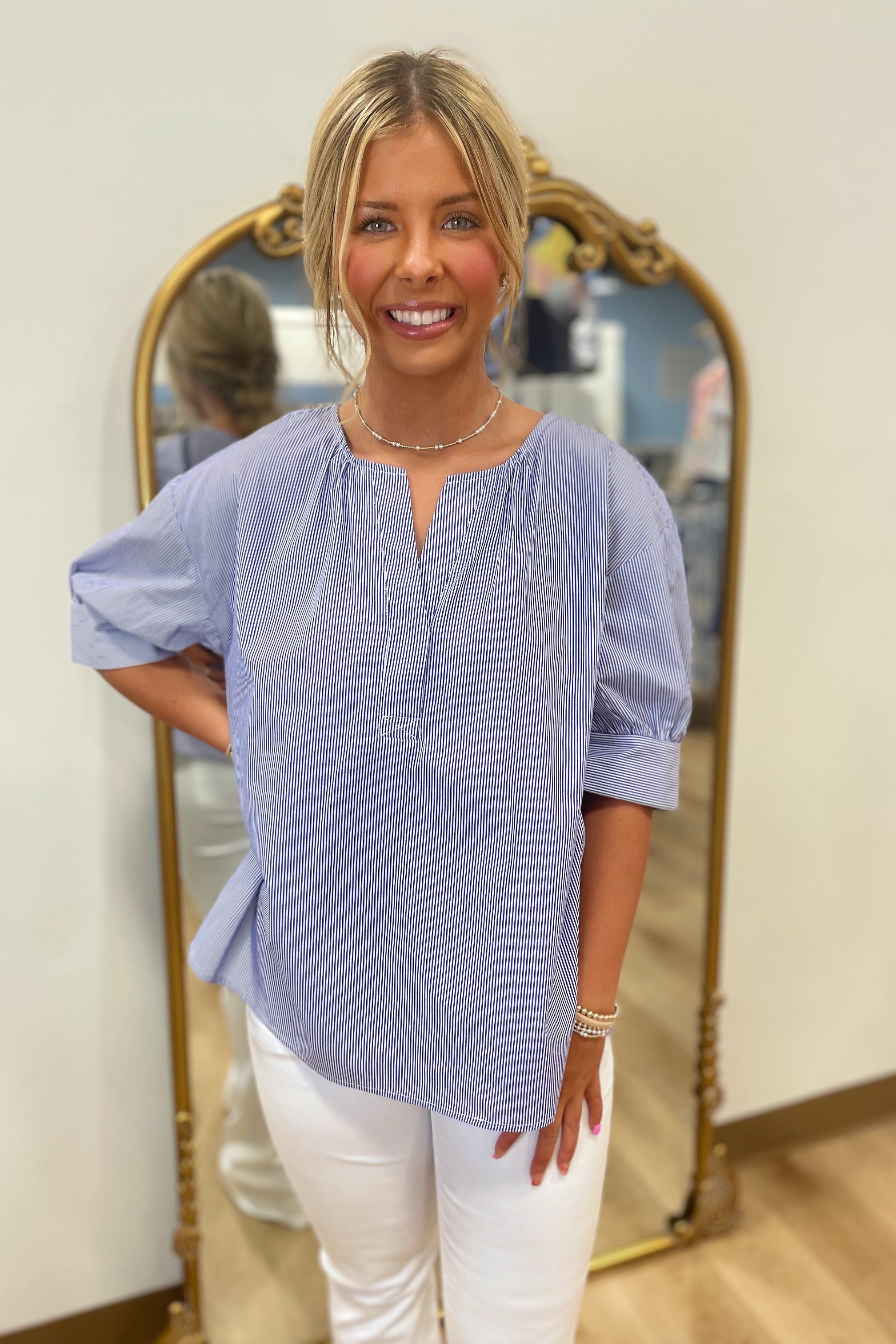 Pinstripe Perfection Top Blue