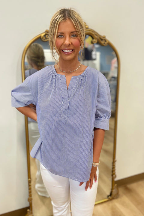 Pinstripe Perfection Top Blue